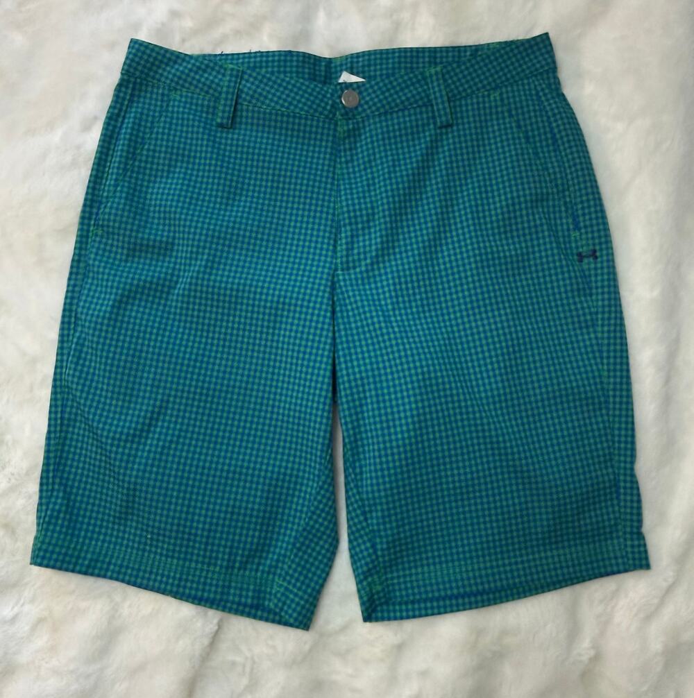 Under Armour Men's Performance Green Plaid Flat Front Chino Golf Shorts